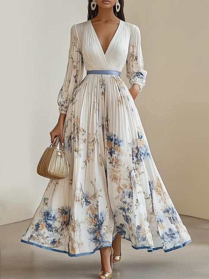 Amalia – Vestido Maxi de Chiffon Branco com Mangas Balão