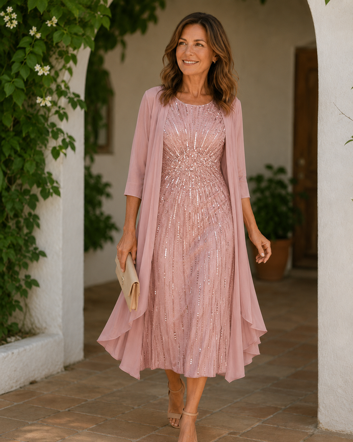 Celeste | Vestido de lantejoulas com sobreposição