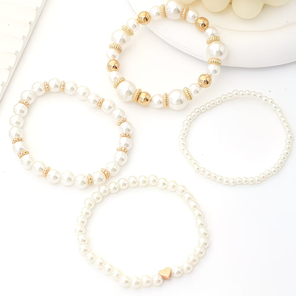 Conjunto de 4 Pulseiras de Pérolas Empilháveis | 1+1 grátis hoje