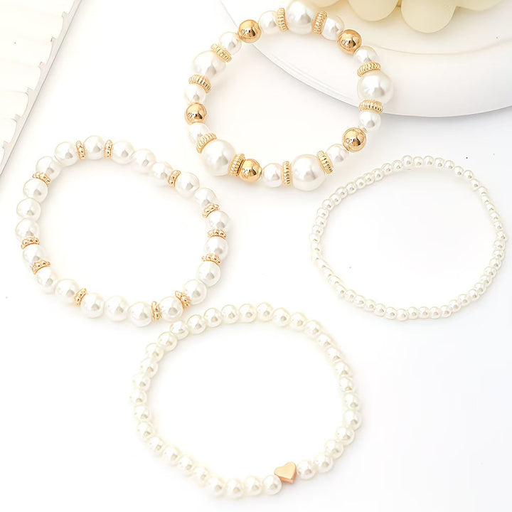 Conjunto de 4 Pulseiras de Pérolas Empilháveis | 1+1 grátis hoje