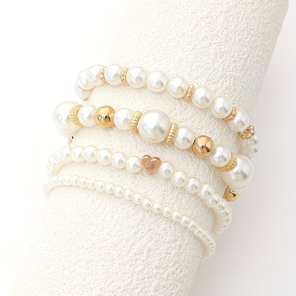 Conjunto de 4 Pulseiras de Pérolas Empilháveis | 1+1 grátis hoje
