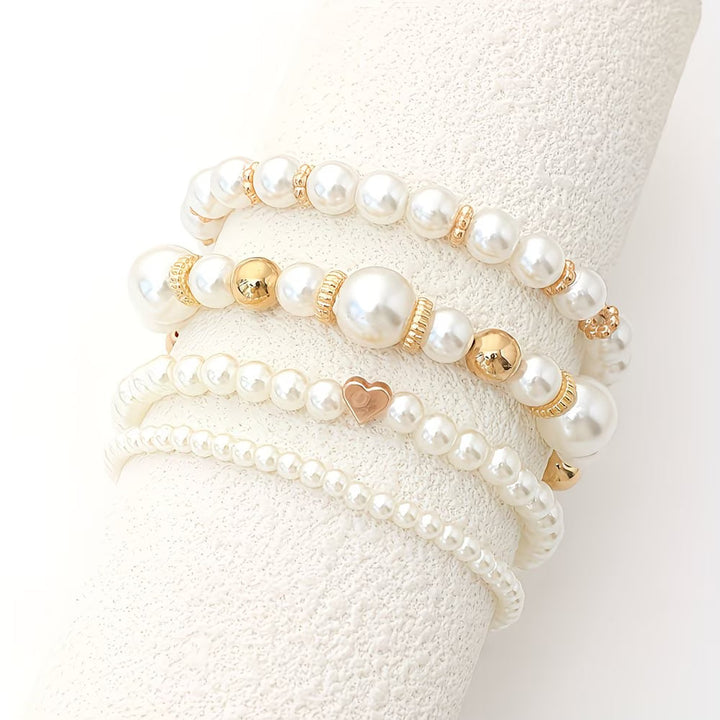 Conjunto de 4 Pulseiras de Pérolas Empilháveis | 1+1 grátis hoje