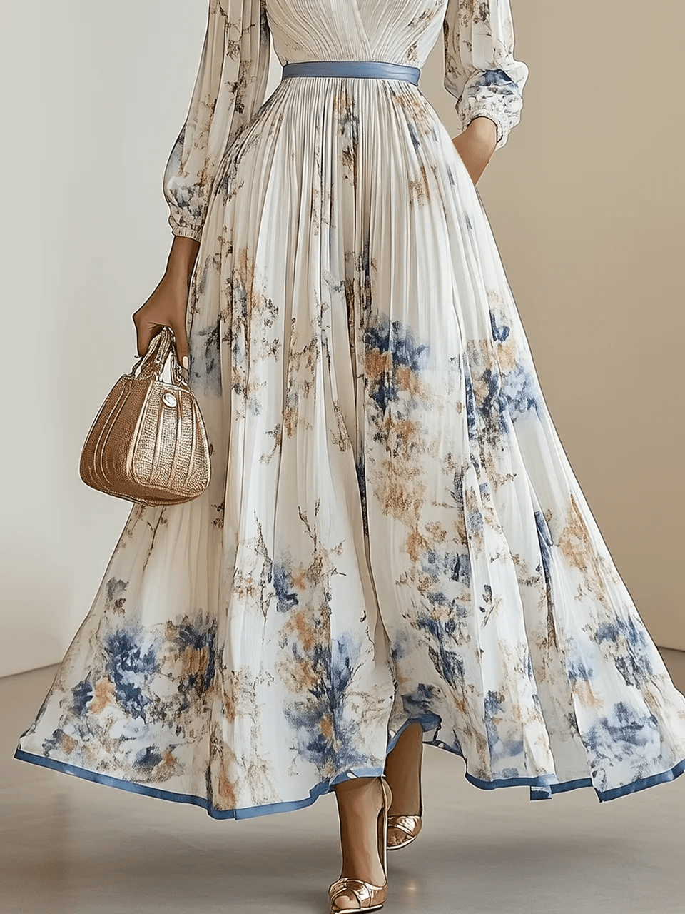 Amalia – Vestido Maxi de Chiffon Branco com Mangas Balão