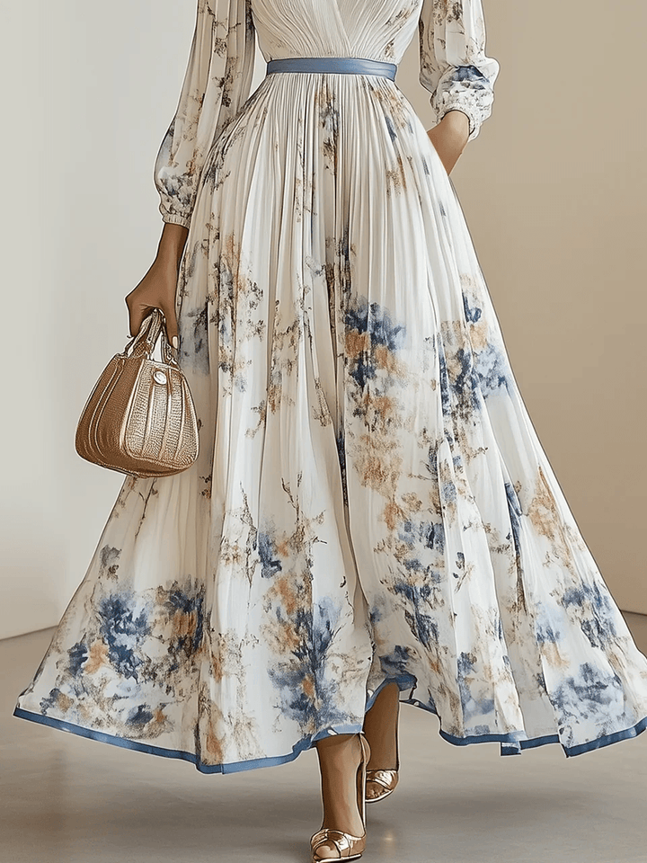 Amalia – Vestido Maxi de Chiffon Branco com Mangas Balão