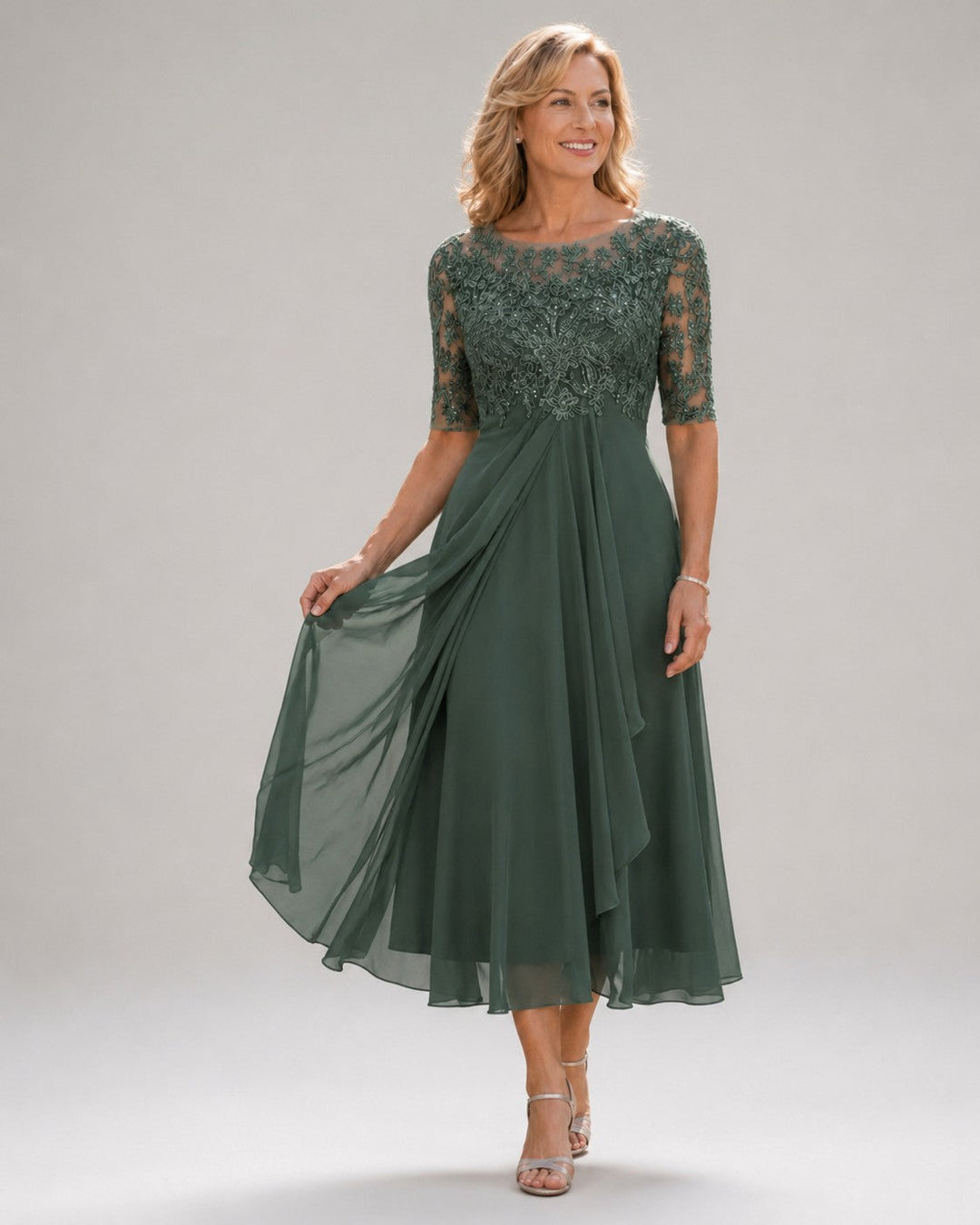 Marina – Vestido midi elegante com renda