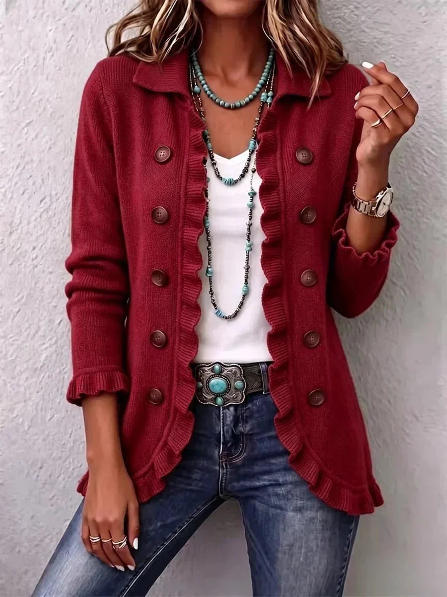 Rosalie | Casaco vermelho-rubi canelado com folhos