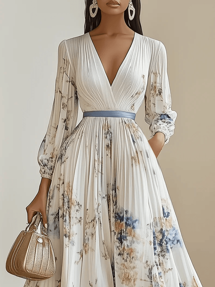 Amalia – Vestido Maxi de Chiffon Branco com Mangas Balão