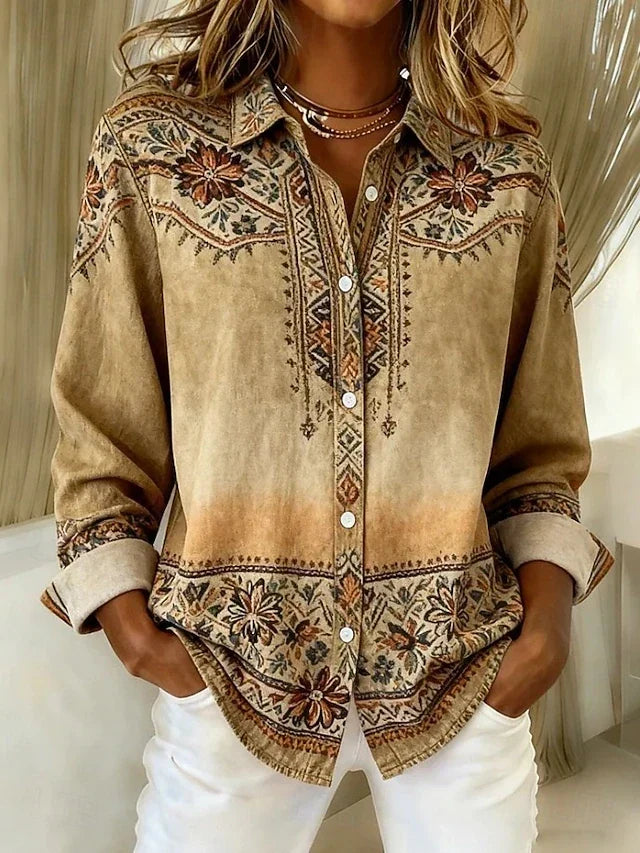 Arlette | Blusa vintage com padrão e botões