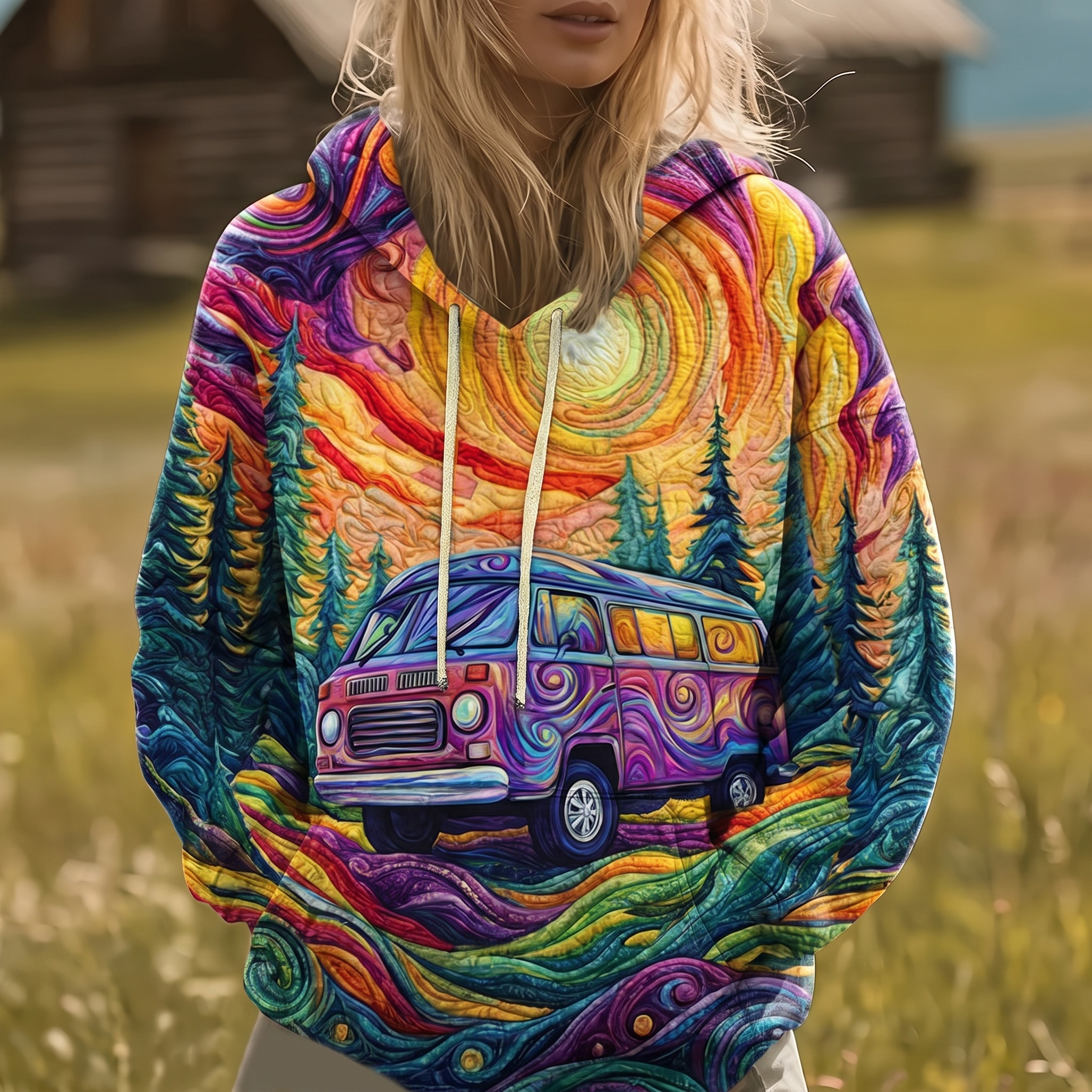 Vaneska | Hoodie Y2K com Estampado Sunburst