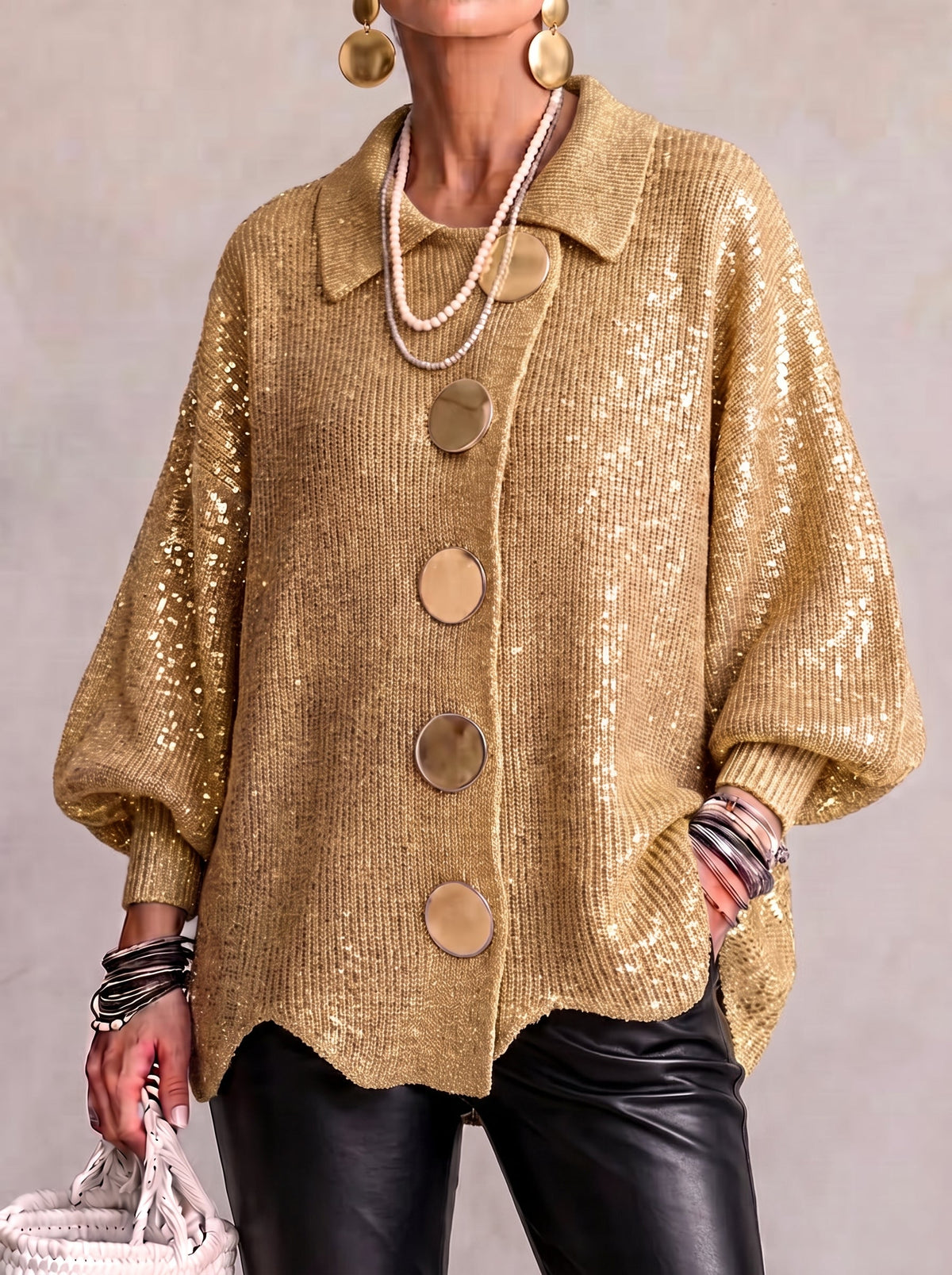 Iolanthe | Cardigan com Gola e Botões Metálicos