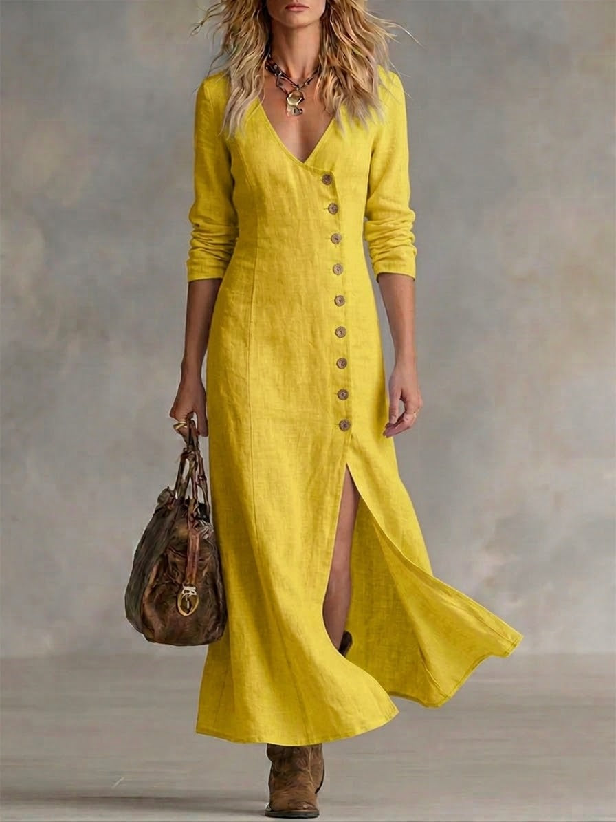 Doris™ – Vestido Maxi com Botões a Todo o Comprimento