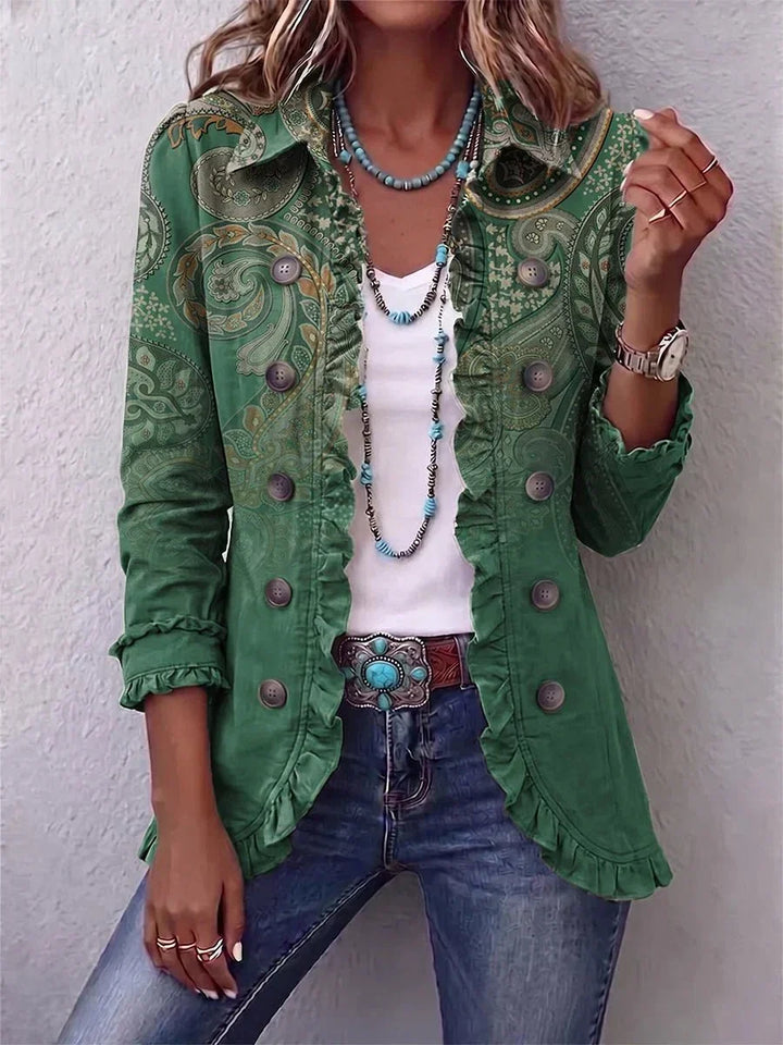 Jemara | Casaco boho com folhos e estampado paisley