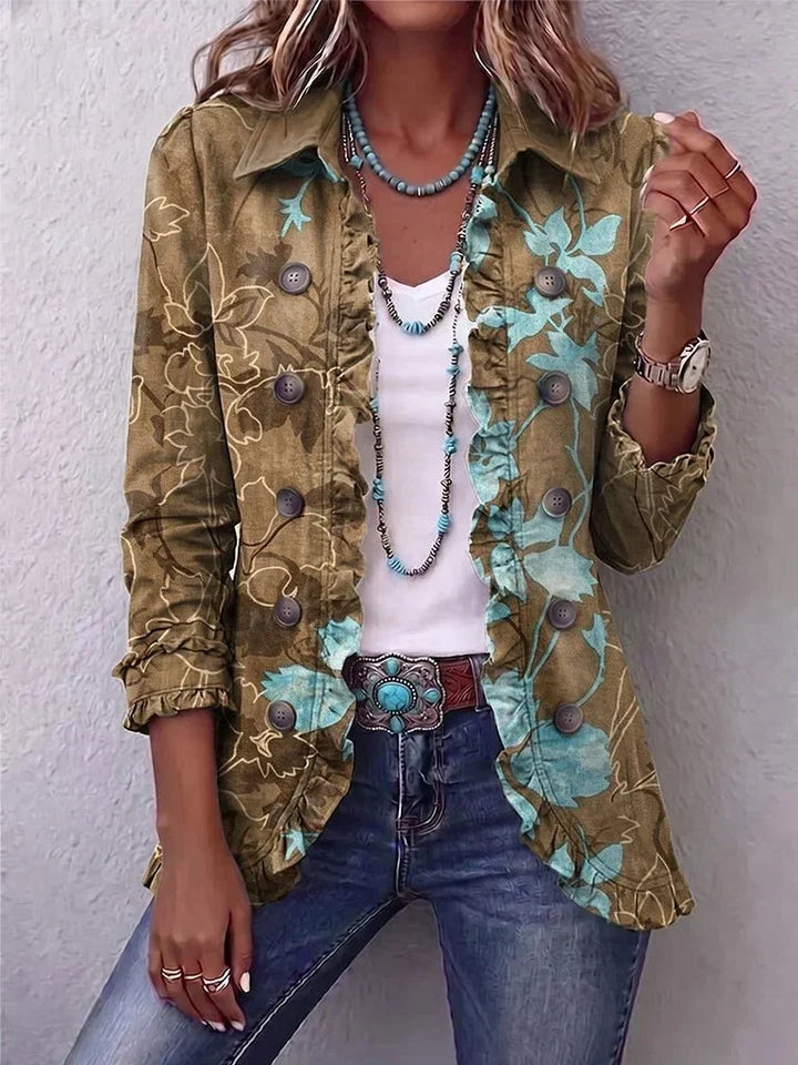 Sundara | Casaco boho vintage com folhos e ombré floral