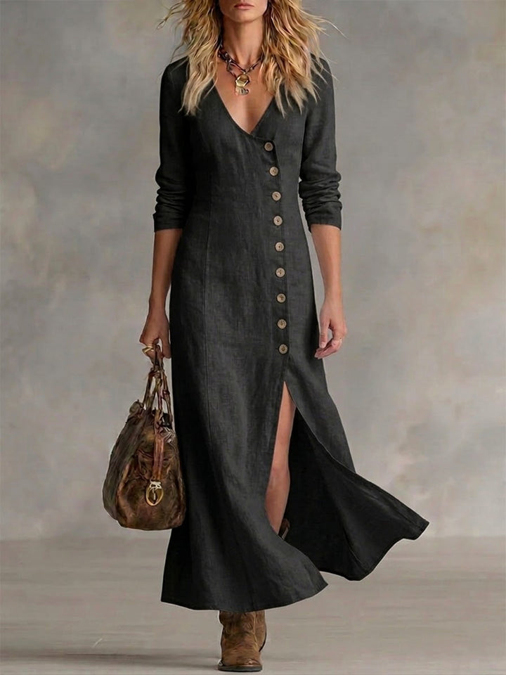 Doris™ – Vestido Maxi com Botões a Todo o Comprimento