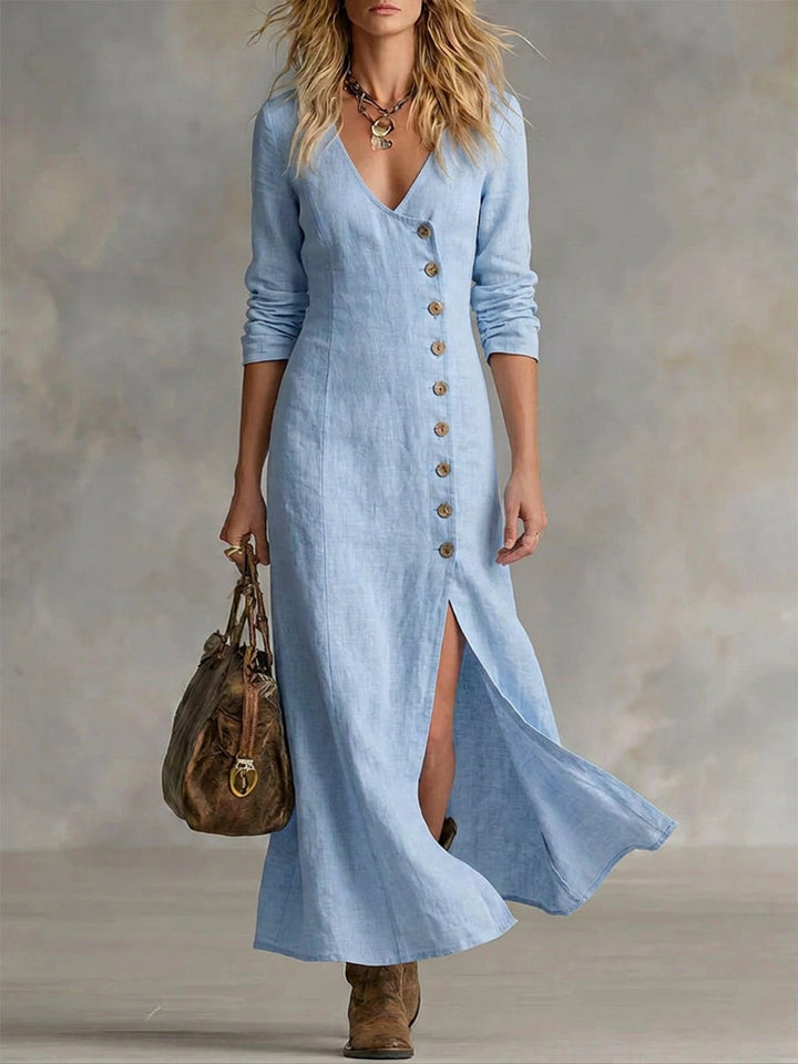 Doris™ – Vestido Maxi com Botões a Todo o Comprimento