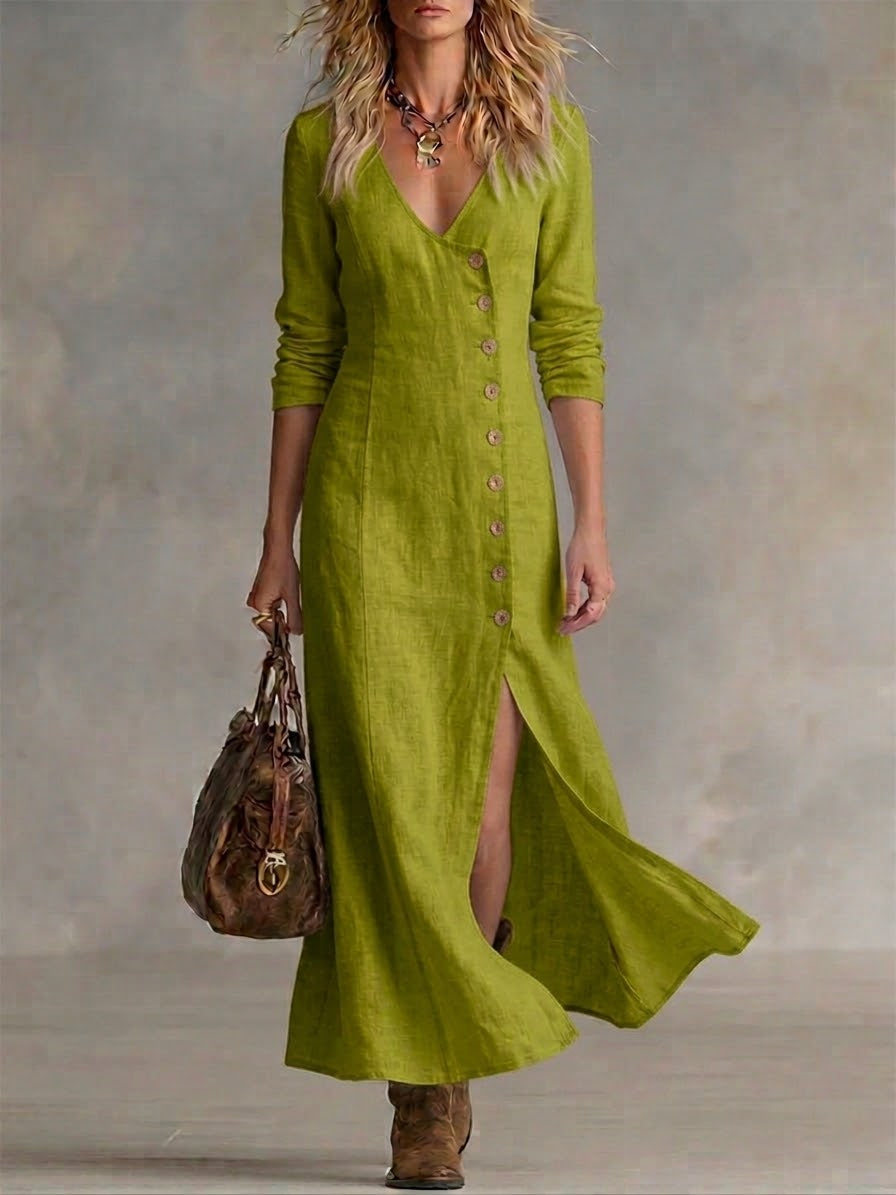 Doris™ – Vestido Maxi com Botões a Todo o Comprimento