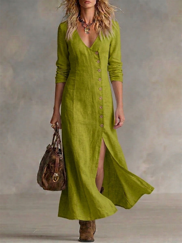 Doris™ – Vestido Maxi com Botões a Todo o Comprimento