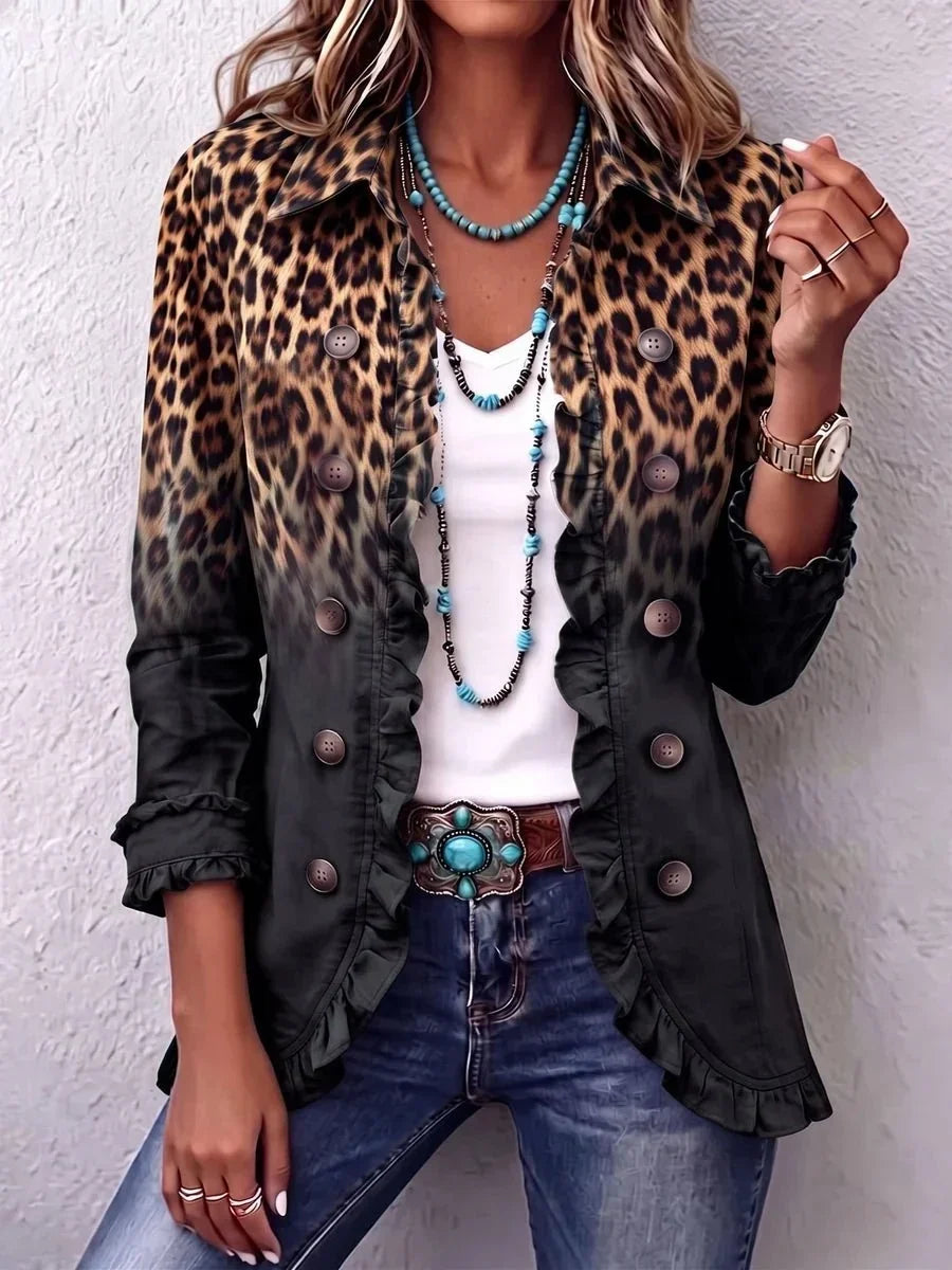 Sabina | Blazer com folhos e ombré leopardo