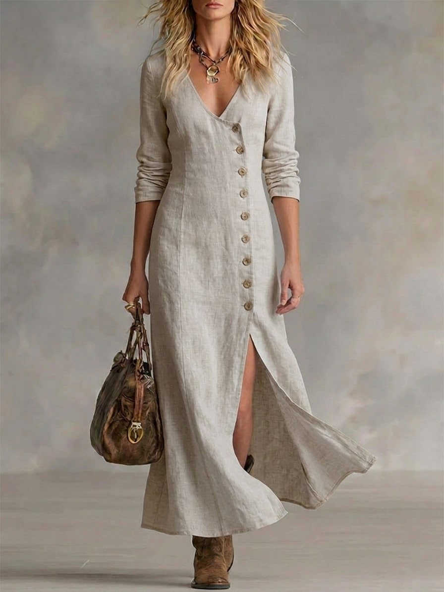 Doris™ – Vestido Maxi com Botões a Todo o Comprimento