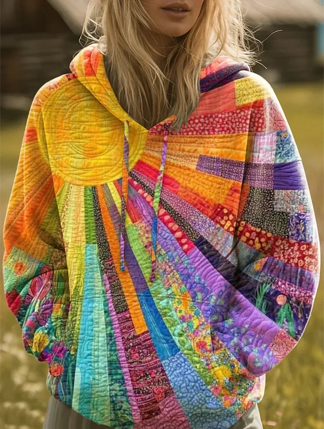 Dawnella™ | Hoodie boho com patchwork colorido
