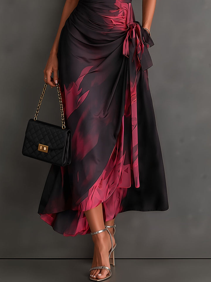 Vestido Midi Trespassado Vermelho e Preto