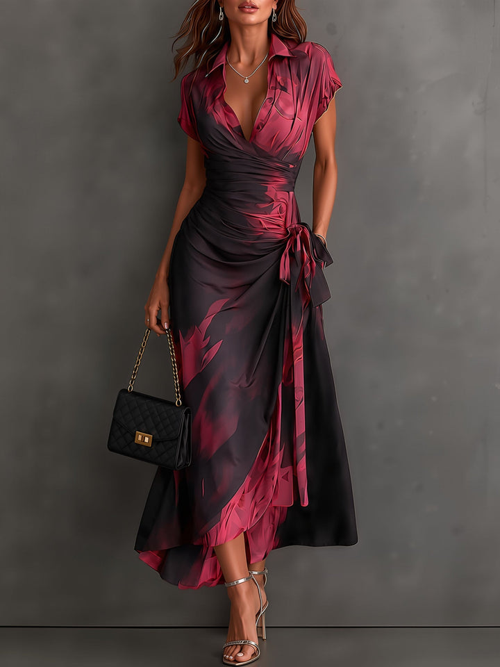 Vestido Midi Trespassado Vermelho e Preto