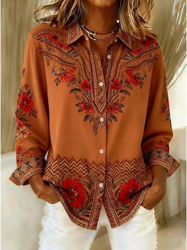 Amelia | Blusa floral artística de manga comprida